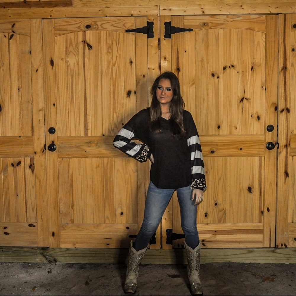 Black striped sleeved top